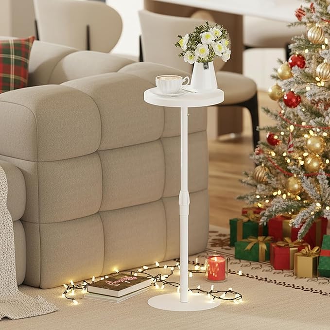 TUTOTAK Tall Round Side Table, Small End Table, Set of 2, Drink Table, Pedestal Side Table, livingroom, White TB01BW0962
