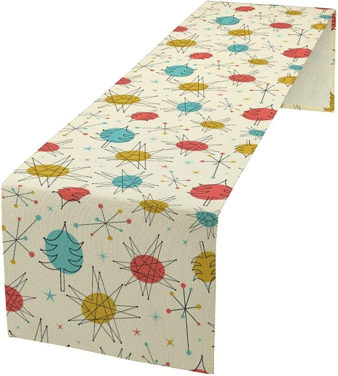 Abstract Mid Century Table Runne Modern Colorful Geometric Vintage Stars Atomic Starburst Table Decoration for Home Kitchen Dining 13x90in