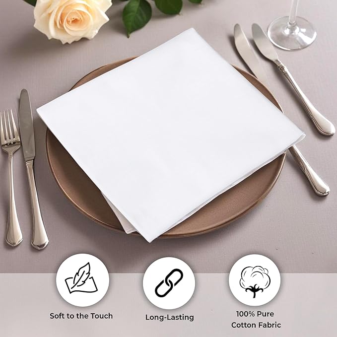 Urban Villa Cloth Napkins 100% Cotton Highly Absorbent Washable Durable Reusable Premium Dinner Napkins Ideal for Gifts for Mothers Day Hotel Farmhouse Parties - White (18" x 18", Set of 12)