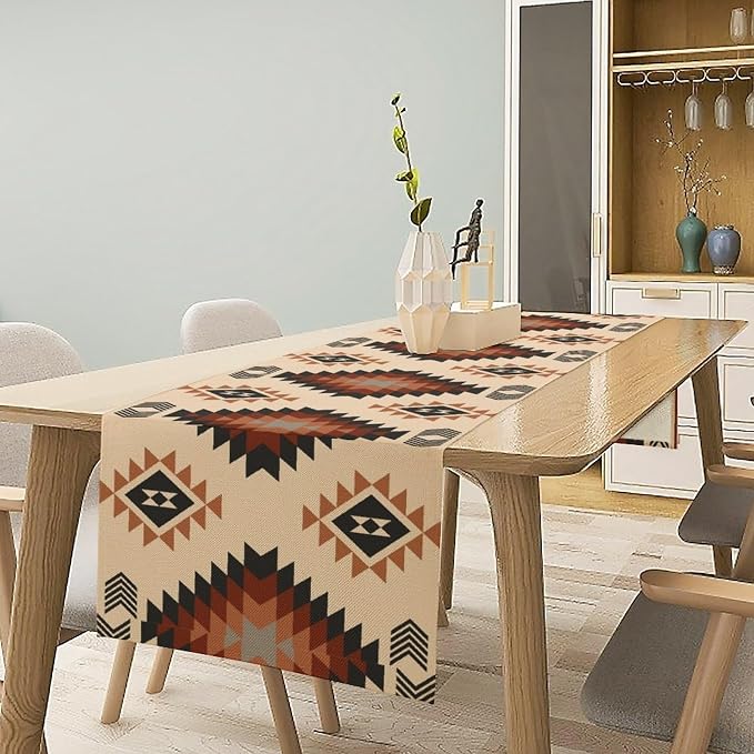 Aztec Southwest Table Runner,Ethnic Style Design Geometric Table Runners Table Setting Decor for Garden Farmhouse Wedding Party Holiday Dinner Home Coffe 13x36 Inch