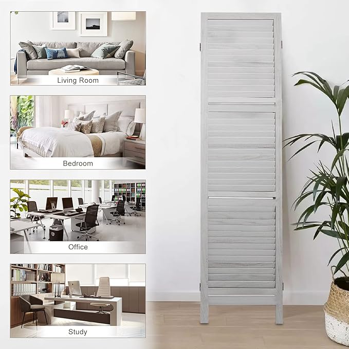 Room Divider with Shelves, Privacy Screen, Room Dividers and Folding Privacy Screens, 6 Panel Wood Temporary Wall Partition Separation Separator, Grey