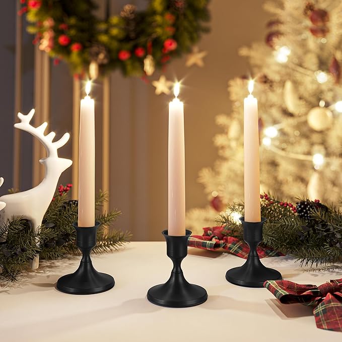 zeochyni Set of 6 Black Taper Candle Holders, Vintage Metal Candlestick Holders for Dinner Room Table Centerpiece or Mantel Wedding Party Decor