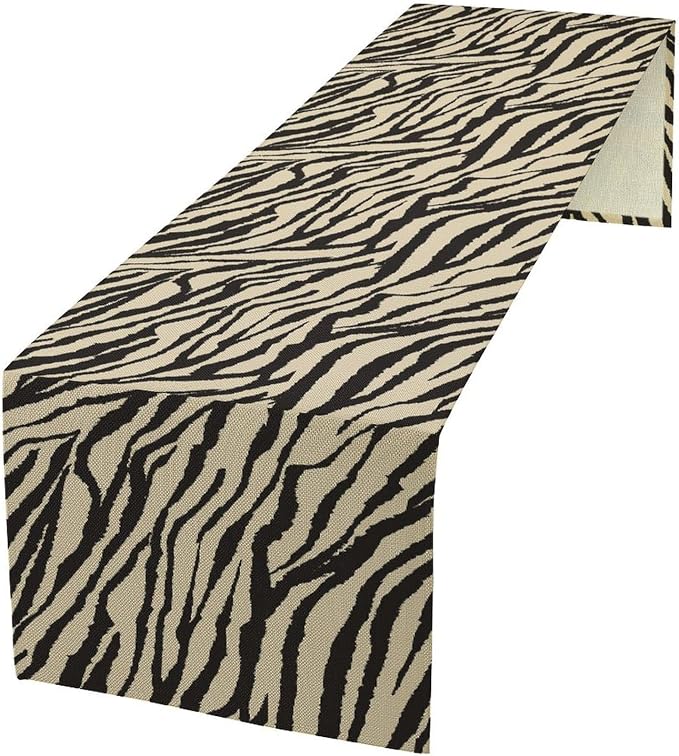Fur Table Runner,Animal Zebra Skin Texture Pattern Table Runner for Coffee Table Dining Room Table Bedroom Party Holiday Decor 13x90inch