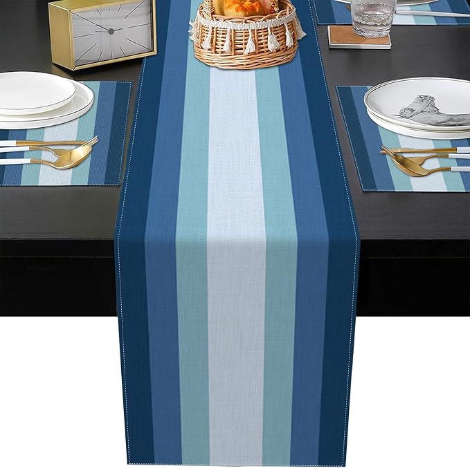 Emvency Navy Blue Gradient Table Runner and Placemats Set of 6, Modern Abstract Geometric Painting Art Dining Decor for Daily Use(1 Table Runner 72 inches Long and 6 Placemats)