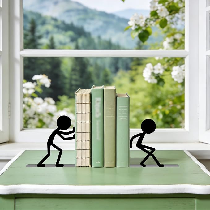 Metal Figurine Bookends People Bookends Decorative Cute Book Ends for Shelves Shelf Stoppers for Reading Decor Bookshelf Decor Home Office Desk Decor