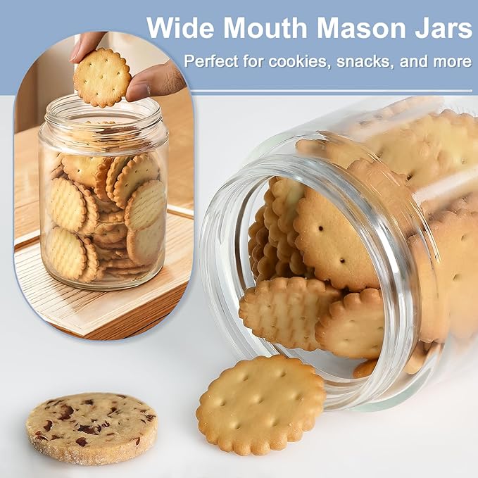 Overnight Oats Containers with Lids, 10 & 16 & 24 oz Wide Mouth Mason Jars with Lids, 9 Pack Glass Jars with Airtight lid for Chia Pudding Yogurt Salad, Meal Prer Oatmeal Jars