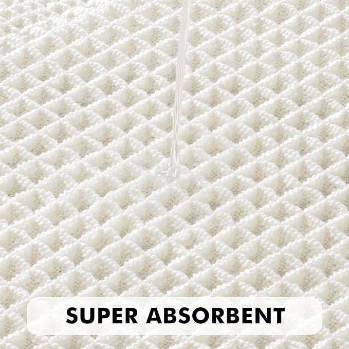 MIULEE Set of 2 Waffle Bathroom Rugs, Boho Bath Rug Super Absorbent, Non Slip Washable Ultra Soft Rubber Backed Shower Bath Mats for Floor, Tub, Shower, Looped Design, White, 17x24 Inch