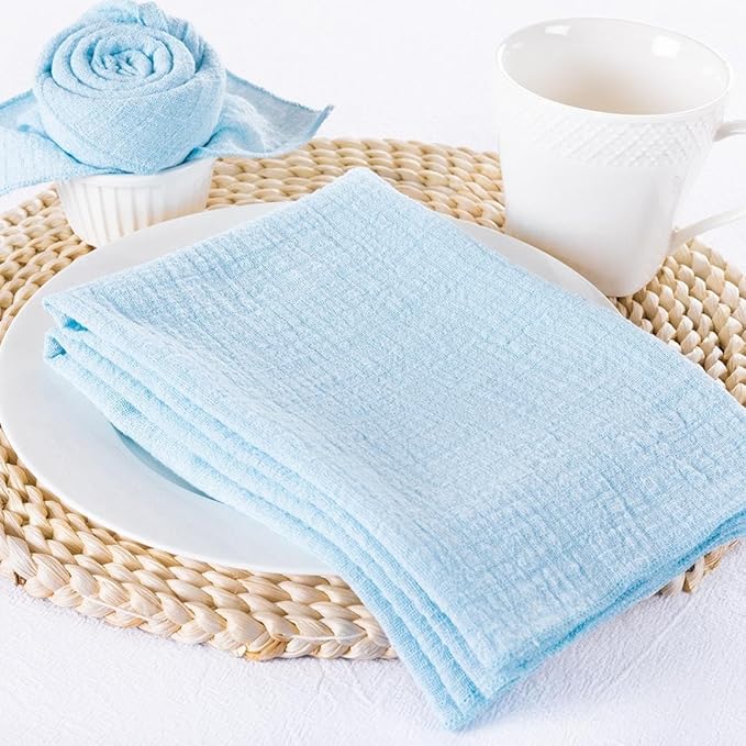 MLMW Light Blue Cloth Napkins Set of 6 Linen Sky Spring Summer Napkins Cloth Bulk Washable Table Napkins 16.5"×16.5" for Wedding Party Baby Bridal Shower Birthday Table Decorations