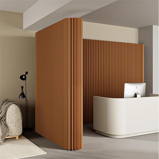 Folding Room Dividers, Portable Paper Partition, Retractable Privacy Screen for Dorm Studio Office Dressing Room Beauty Salon, Versatile Shapes, Easy for USE and Storage, Brown