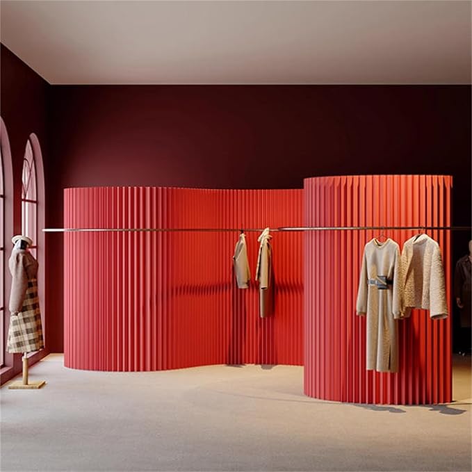 Paper Room Divider, Portable Office Partition Wall, Indoor Folding Folding Screen for Office Room, Studio, Dorm & Retail Spaces, Decorative Party Events Background, Red