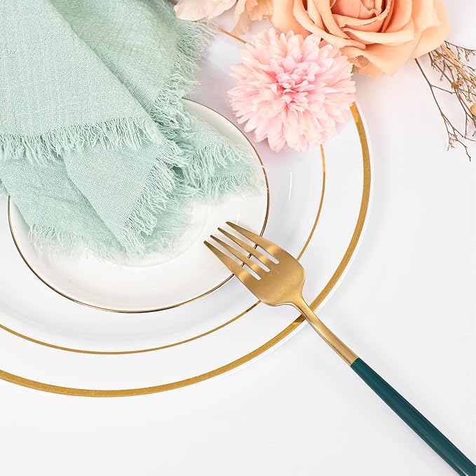 36 Pack Sage Green Handmade Cloth Napkins 12 x 12 Inch Cotton Linen Napkins with Fringe, Washable and Reusable Napkins, Soft Rustic Boho Fringe Cloth Napkins for Dinners,Parties, Wedding