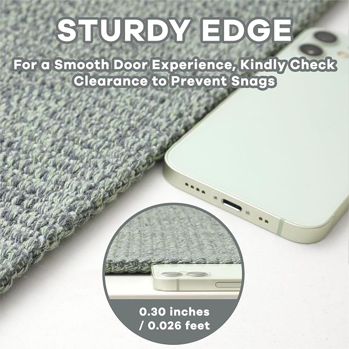 EARTHALL Washable Area Rug 3x4 Ft Non Slip Rugs for Entryway Braided Rubber Backed Throw Rugs Door Mat Indoor Outdoor Entrance Cotton Woven Rug for Kitchen Foyer Front Door Living Room, Green/Grey