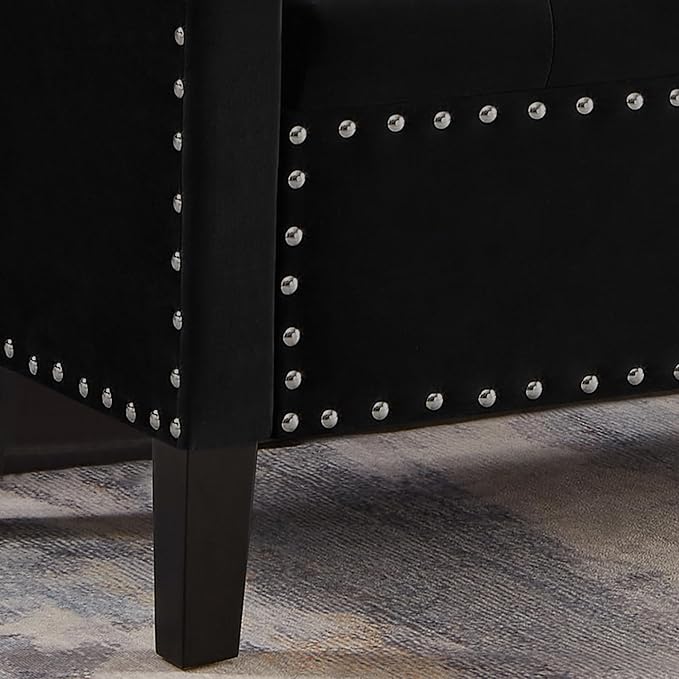 Velvet Modern Upholstered Storage Ottoman Bench with Arms, 48" End of Bed Bench for Entryway, Bedroom, Living Room, Black