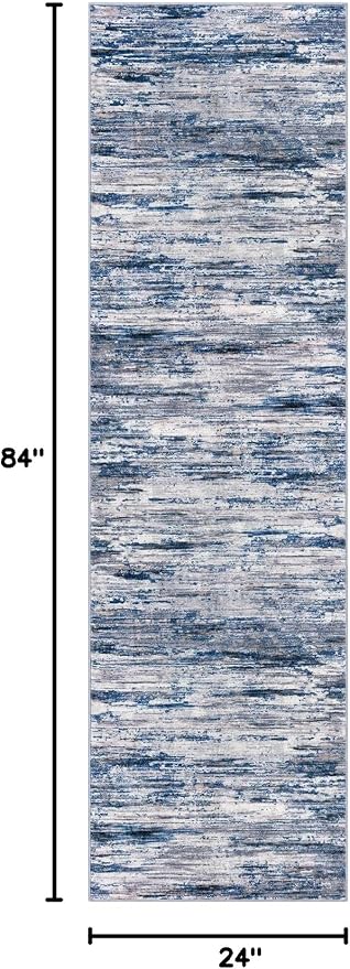 SIILOOM 2x7 Modern Abstract Runner Rug for Hallways, Navy Blue Gray Neutral Multi Super Soft Hallway Decor Kitchen Rugs with Non-Slip, Non-Shedding Washable Rug for Hallways Entryway Bedroom Indoor