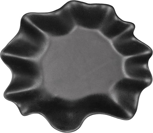 Small Black Ceramic Decorative Bowl, Modern Home Decor Centerpiece 7.8 Inches Key Jewelry Ruffle Fluted Scalloped Bowl with Wavy Edge