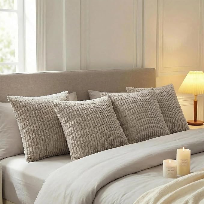 Fancy Homi 4 Packs Decorative Throw Pillow Covers for Living Room Couch Bed, Modern Farmhouse Boho Home Décor Accent Cushion Case, 24" x 24", Taupe