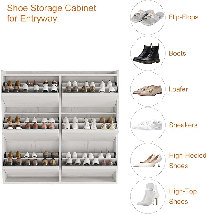 GarveeHome Shoe Cabinet with 6 Flip Drawers, Wooden Shoe Organizer Cabinet with Adjustable Shelf, Shoe Storage for Entryway, Hidden Shoe Cabinet for Hallway, Living Room, White