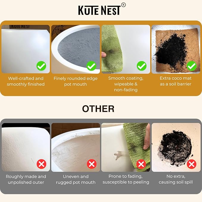 KUTE NEST 16" H x 20" D Premium Globo Fiberstone Round Planter with Drainage Hole, Smooth Finishes, Weather Resistant for Indoor and Outdoor Use, Included 2 Extra Coco Mats (Red, 13.5" Pot Opening)