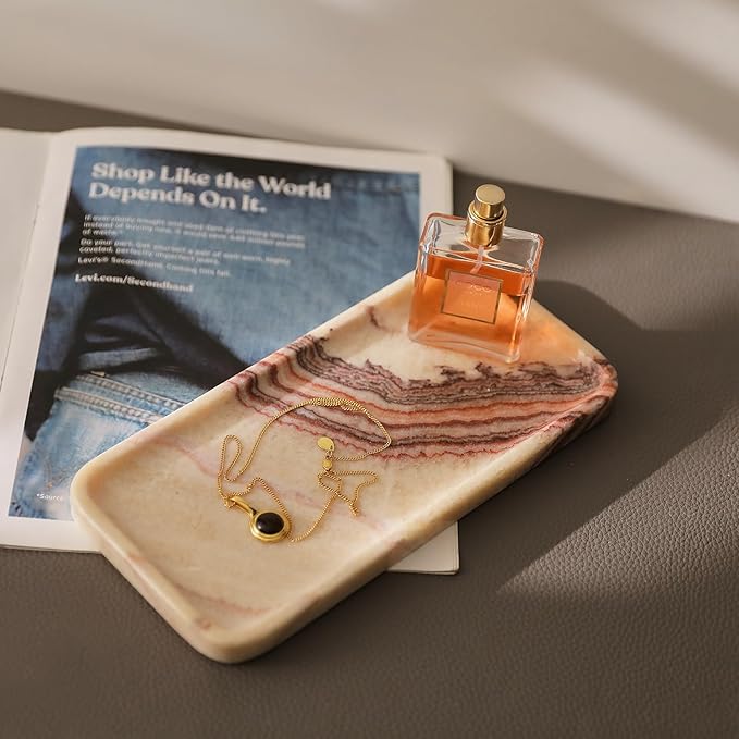 Natural Marble Jewelry Tray, Key Tray For Entryway Table, Jewelry Dish Trinket Tray for Home Décor, Ring Holder for Women Gift
