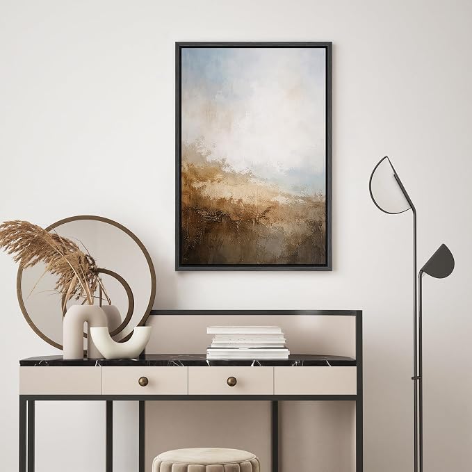 SIGNWIN Framed Canvas Print Wall Art Earth Tone Landscape Style Modern Abstract Illustrations Modern Art Decorative Boho Relax/Zen Nordic for Living Room, Bedroom, Office - 16"x24" BLACK