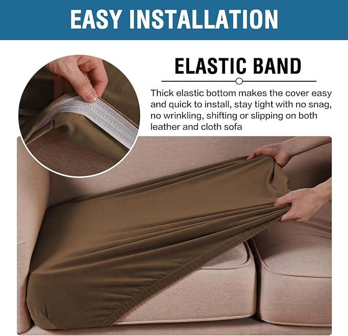 H.VERSAILTEX Velvet Stretch Couch Cushion Cover Plush Cushion Slipcover for Chair Cushion Furniture Protector Seat Cushion Sofa Cover (1 Piece Armchair Cushion Covers, Bronze Brown)