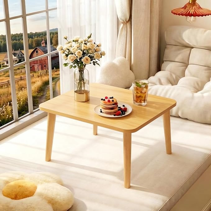 Square Coffee Table Low Table with 4 Solid Wood Sturdy Legs,Floor Table Desk for Sitting on The Floor,19.7"D x 31.5"W x 16"H Inches,Living Room/Toy room Furniture,Rental house Furniture(Natural)
