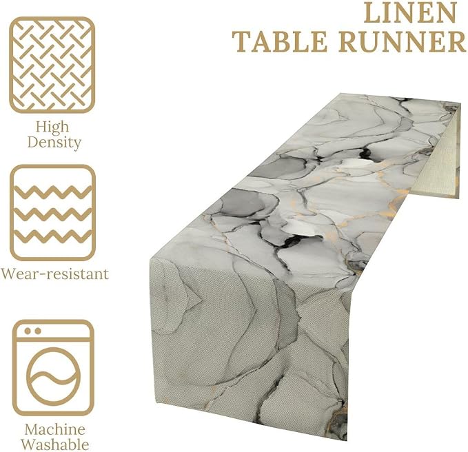 Marble Table Runner, Grey White Cloud Textured Ink Painting Art Table Decoration for Kitchen Dining Party Wedding Home Decor, 13x60 Inch