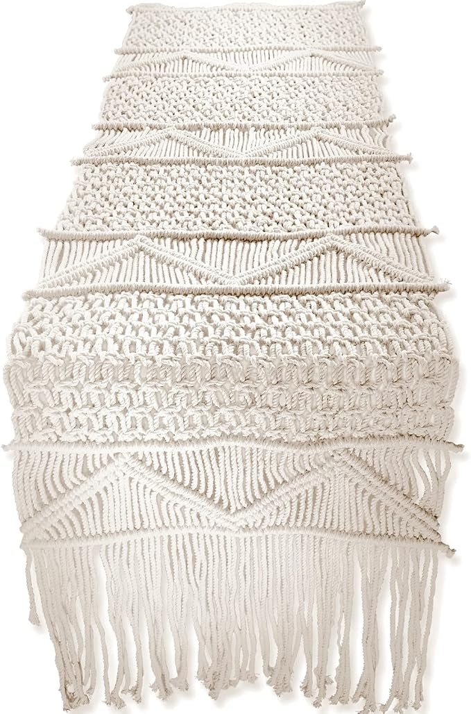 SnugLife Macrame Table Runner Long | Boho Table Runner | Wedding Table Decor | Vintage Farmhouse and Bohemian Dining Room Style (13" Wx100 L)