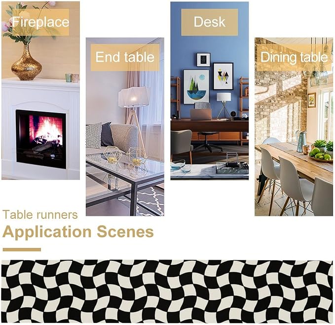 Black White Plaid Table Runner Hippie Abstract Plaid Racing Car Birthday Party Decoration Kitchen Dining Room Decor 13x36in
