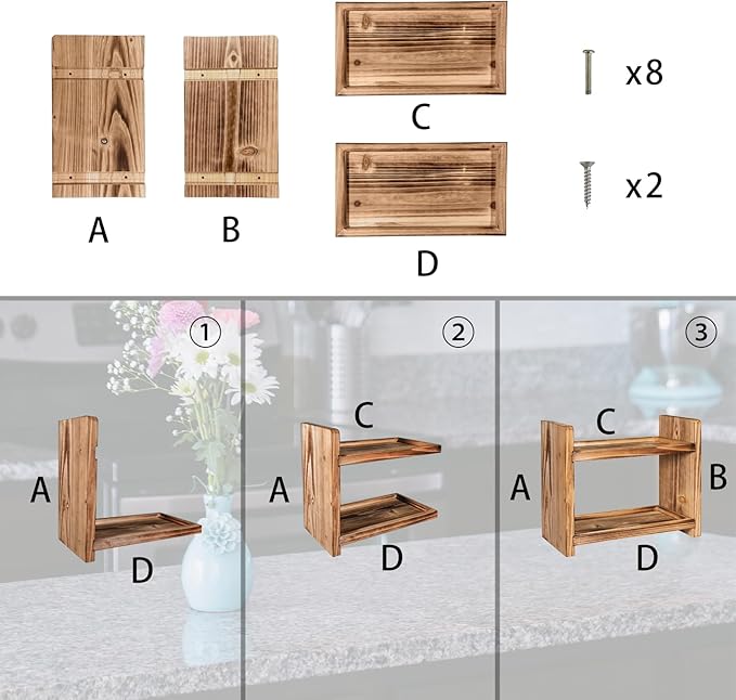 Large 2-Tier Wooden Spice Rack (15.7×7.9×12), Countertop Organizer for Kitchen & Bathroom Storage, Multi-Purpose Shelf for Spices, Cosmetics & Toiletries