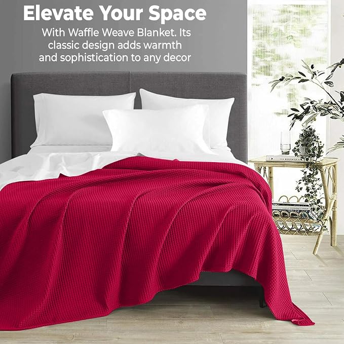 100% Cotton Blankets for Bed - Waffle Weave Blankets for Summer, Lightweight and Breathable Soft Woven Blanket for Spring (Burgandy, Twin (60" x 90"))