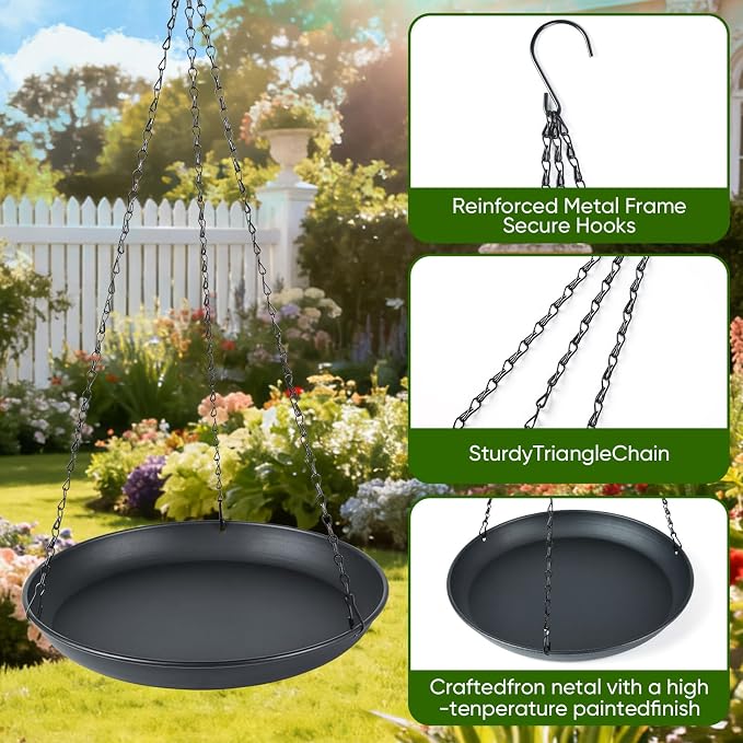 Plant Hanger Indoor Outdoor, 2-Pack Black Metal Hanging Plant Shelf & Window Planter Basket with 9.8/11.8 Inch Trays - Heavy Duty Plant (11.8in-2PCS, 2PACK)