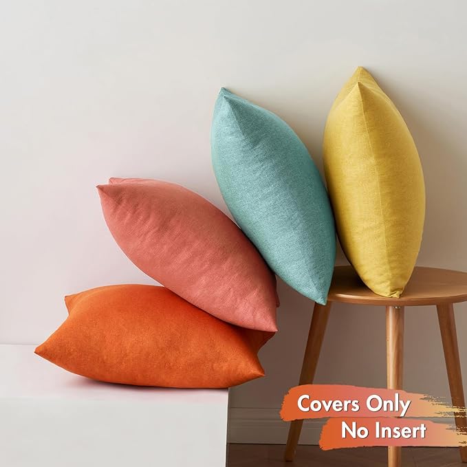 MIULEE Pack of 4 Decorative Outdoor Throw Pillow Covers Linen Waterproof Pillow Covers Summer Farmhouse Cushion Cases for Patio Garden Tent Balcony Couch Sofa 18x18 Inch Orange Teal
