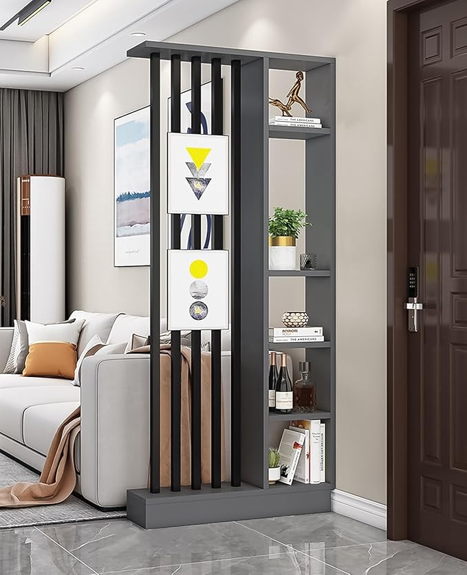 Wall Room Divider, Storage Cabinet Storage Display with Shelves, Modern Freestanding Wood Room Divider Screen, Wall Privacy Screens for Home Decorative (Grey,31.5" L x 9.5" W x 79.5" H)