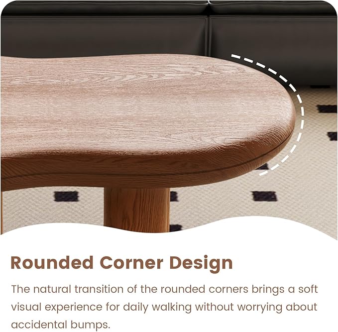 Guyii Cloud-Shaped Coffee Table, Modern Sofa Table with 4 Legs, Walnut Finish Center Table, Small Irregular Tea Table for Living Room, Bedroom, Easy Assembly