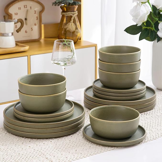 AmorArc Stoneware Dinnerware Sets for 8,Reactive Ceramic Plates and Bowls Set,Highly Chip and Crack Resistant | Dishwasher & Microwave Safe | Round Dishes Set Service for 8 (24pc)