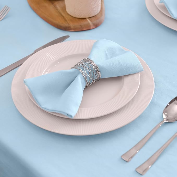 Encasa XO Ice Blue Cloth Napkins Set of 6, 17"x17" | Solid Color Cotton Dinner Napkins | Washable & Reusable Wedding Napkins for Holiday Dinners, Party, & Everyday Table Decor