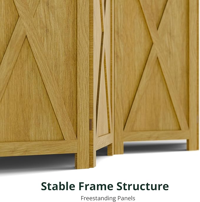 Cozy Castle 8 Panel Folding Room Divider, Solid Wood Privacy Screen, Freestanding Partition Wall, Temporary Wall for Home/Office/Bedroom/Restaurant, Natural