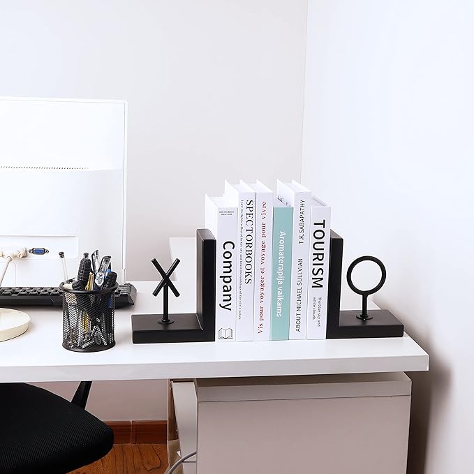 Book Ends Black Bookends Heavy Duty Decorative Bookends to Holders Books Unique Modern Book end Metal Book Stoppers for Shelves/Office Decor/Home,Book Holders Nonskid (Black)
