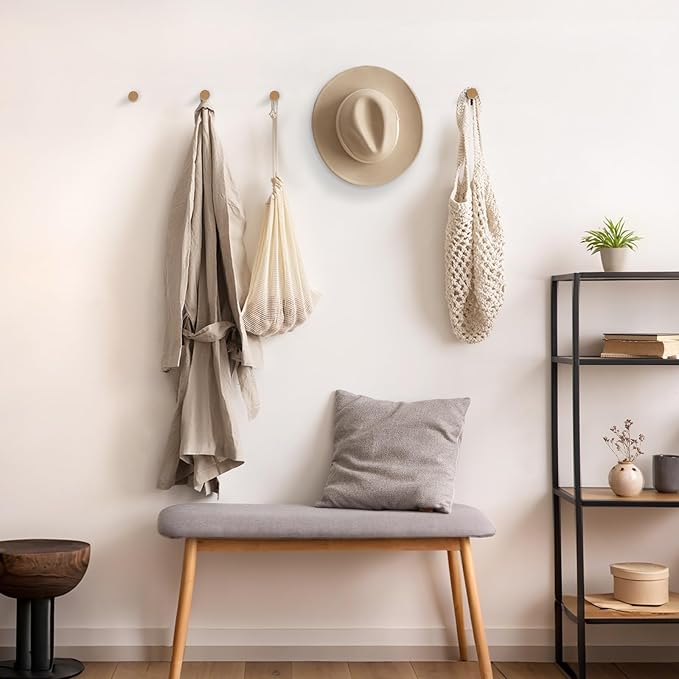 Wood Wall Hooks for Hanging, 4 Pack Rustic Coat Hooks Wall Mount, Handmade Wooden Pegs Hat Hook, Entryway Walls Hanger for Coat Purse, Boho Bathroom Towel Rack (Beech Wood)