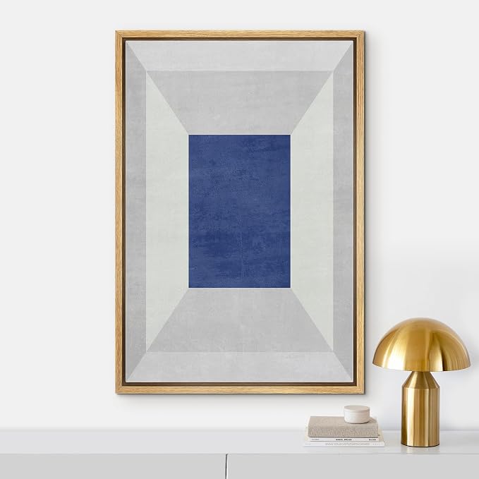 IDEA4WALL Framed Canvas Print Wall Art 3D Effect Surreal Blue Square Abstract Geometric Illustrations Modern Art Minimalism Shapes Multicolor Boho for Living Room, Bedroom, Office - 24"x36" Natural