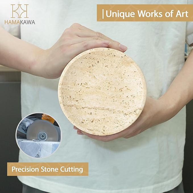 Natural Marble Jewelry Dish, Round Beige Decorative Trinket Tray 5.7 inch, Modern Stone Shower Soap Holder, Travertine Dish for Rings, Earrings, Ideal Gift for Women