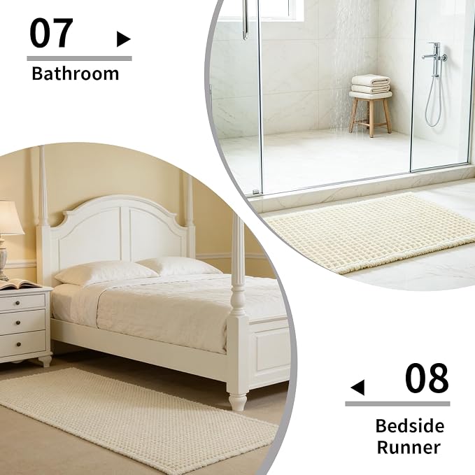 Disolla Waffle Bath Mat, Non Slip Absorbent Bathroom Rug, Machine Washable Quick Dry Ultra Soft Bathroom Floor Mat, Ivory Bath Rug for Tub Shower, 24''x48''