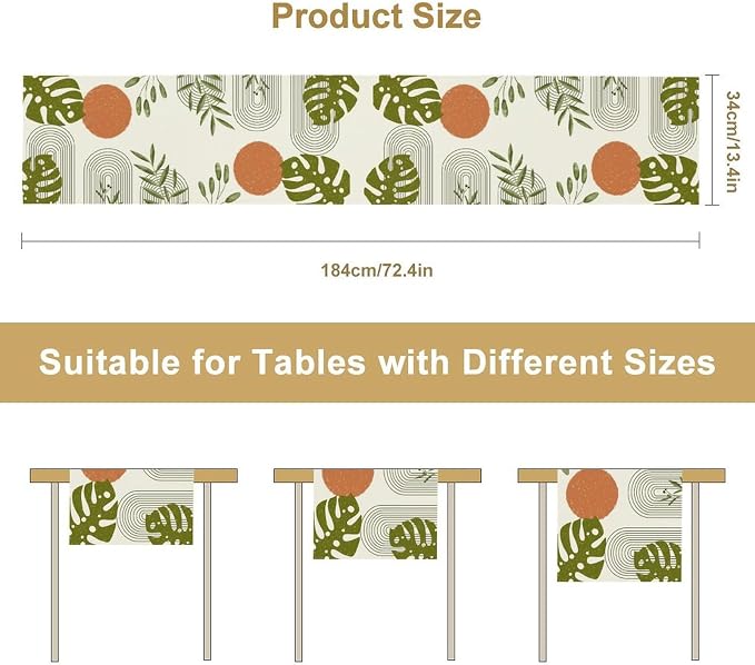 YCness Mid Century Green Boho Table Runner Summer Abstract Modern Palm Tree Table Runner for Party Kitchen Living Room Bedroom Plant Botanical Minimalist Leaf, 13x36 Inch