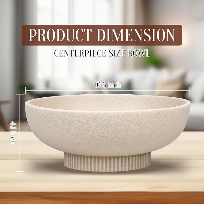 Deobath Large Resin Pedestal Decorative Bowl - Modern Handicraft Bowls for Home Decor - Fruit Bowl for Kitchen Counter - Key Bowl for Entryway Table,Artificial Stone Beige