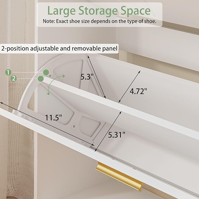 Tradare White Shoe Cabinet Storage for Entryway, Set of 2, Narrow Shoe Cabinet with 2 Flip Drawers,Freestanding Organizer with Fluted Panel for Living Room, Bedroom, Hallway, Closet