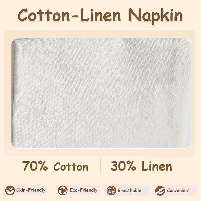 Urby Eco Hanky 10x10in Reusable Linen/Cotton Napkins. Small Cloth Napkins. Eco Friendly. Ideal Use As Kids Napkins for Lunch. Dinners. Occasions Like Weddings,Birthday,Cocktail Parties. (WH,12pk)