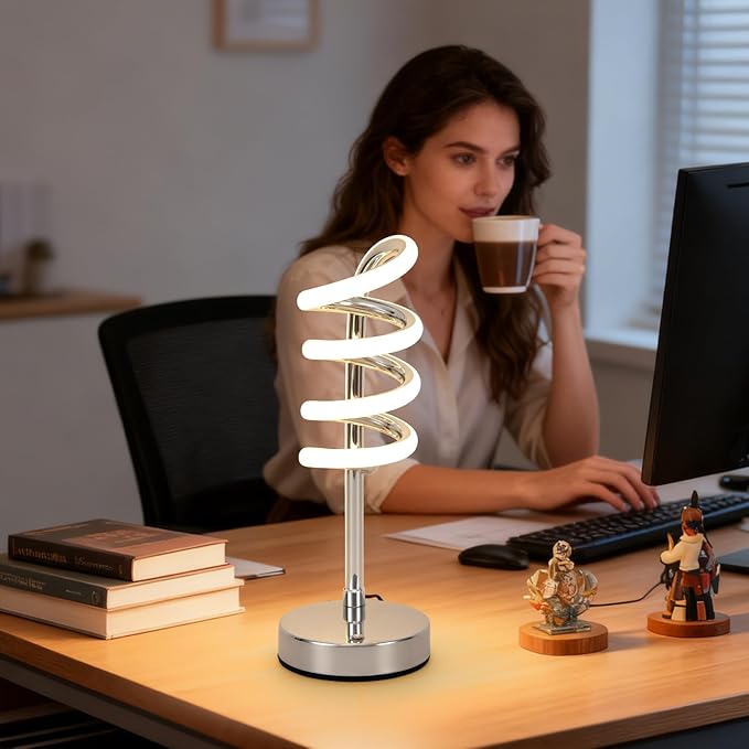 Unique Spiral LED Table Lamp, Modern Touch Dimmable Cool Lamp for Bedroom & Living Room, Adjustable Bedside Night Light