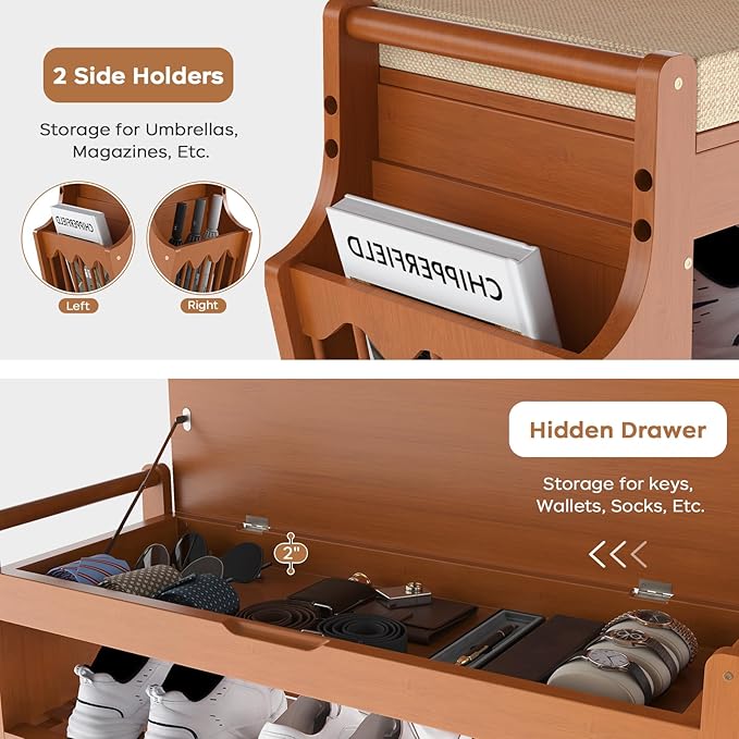 oakvivo 34.3in Shoe Bench, Bamboo 3-Tier Entryway Bench with Storage, Shoe Rack Organizer Holds Up to 330 lb, 34.3 x 11.8 x 18.9 Inches for Entryway Bedroom Closet Living Room Hallway