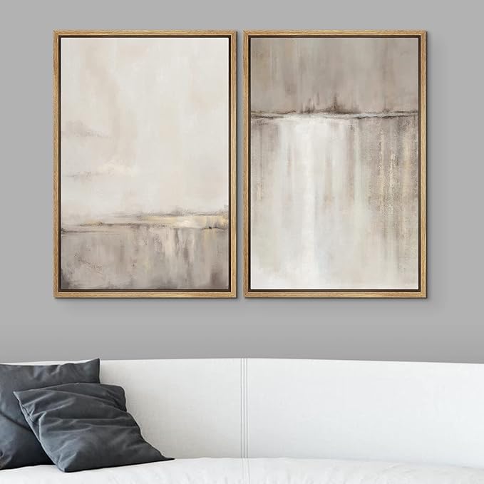 SIGNWIN Framed Canvas Print Wall Art Set Grunge Duotone Tan Landscape Abstract Shapes Illustration Modern Art Decorative Nordic Chic Relax/Zen for Living Room, Bedroom, Office - 16"x24"x2 Natural